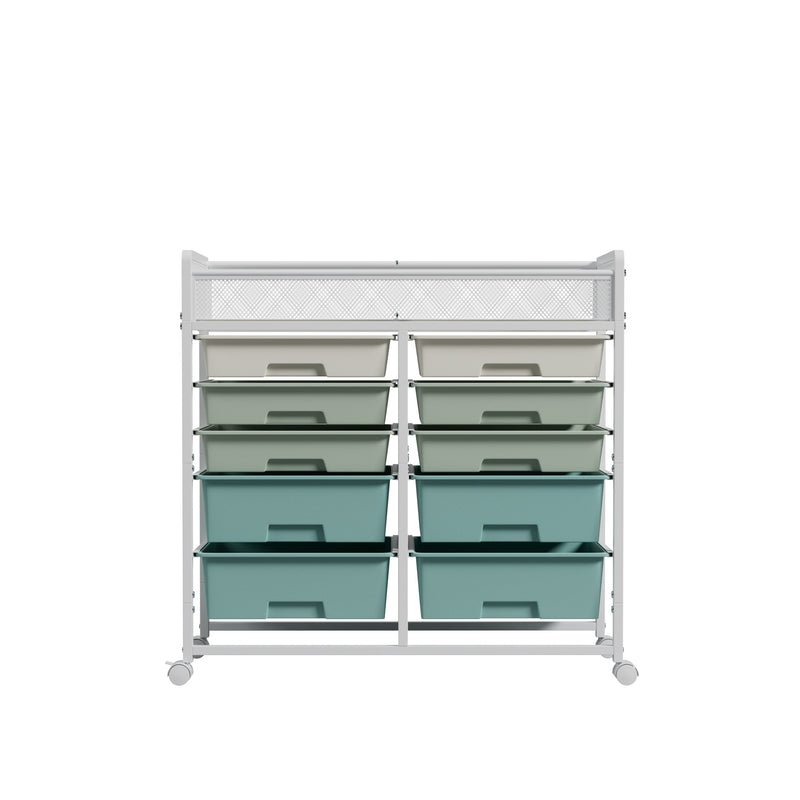 White Large Capacity 2-Row 10-Drawer Rolling Storage Cart, photo 9 of 10