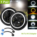 2 X 7" 6000LM Round LED Headlight Halo Angel Eyes for Jeep Wrangler TJ JK CJ w/H4 to H13 Adapter Plug and Play