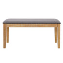 6-Piece Retro 59"L Rectangular Dining Table Set, Table with Unique Legs and 4 Upholstered Chairs & 1 Bench for Dining Room and Kitchen (Natural Wood Wash)