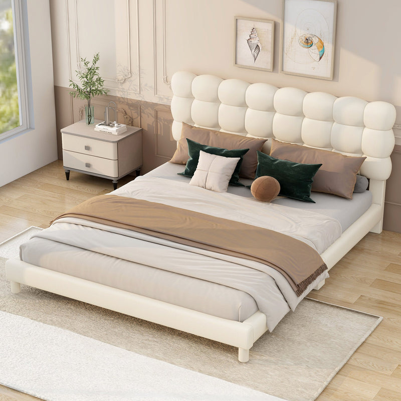 Walker Edison - Full Size Upholstered Platform Bed with Soft Headboard,Beige