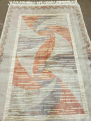 3' X 5' Handmade Modern Chinese Accent Rug - Silk on Cotton Carpet - Abstract Contemporary Design - Beige and Orange