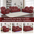Home Theater Seating Manual Recliner Loveseat With Hide-Away Storage, Cup Holders And Led Light Strip For Living Room by HouseOfZazla