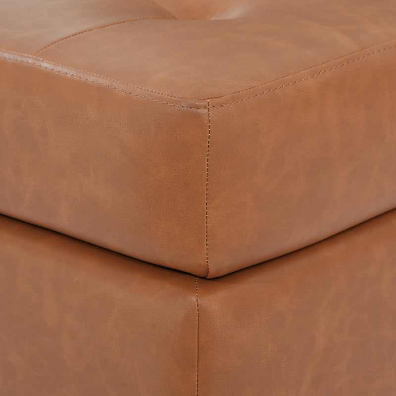 Upholstered PU Leather Ottoman, Solid Wooden Legs, photo 8 of 10