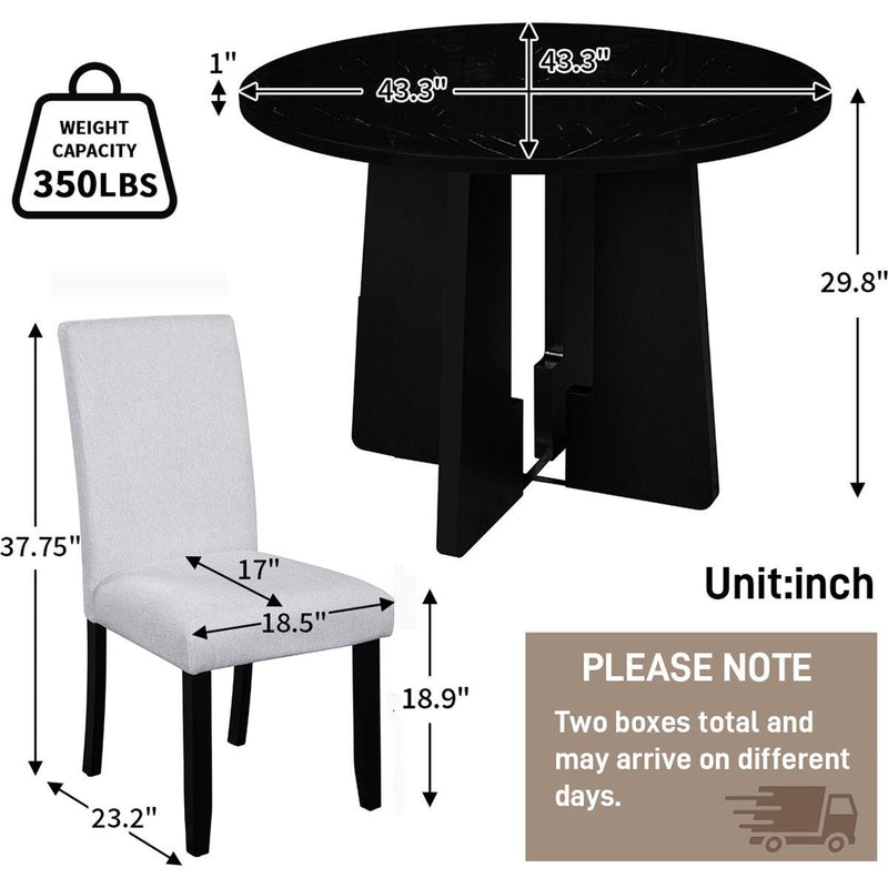 5-Piece Round Dining Table set, 43-Inch Modern Dining Table and 4 Upholstered Chairs for Dining Room, Kitchen Room, Living Room, Easy Assembly
