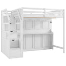 Full Long Loft Bed With Storage Staircase, Murphy Bed, LED Light - White by Unique Piece Furniture
