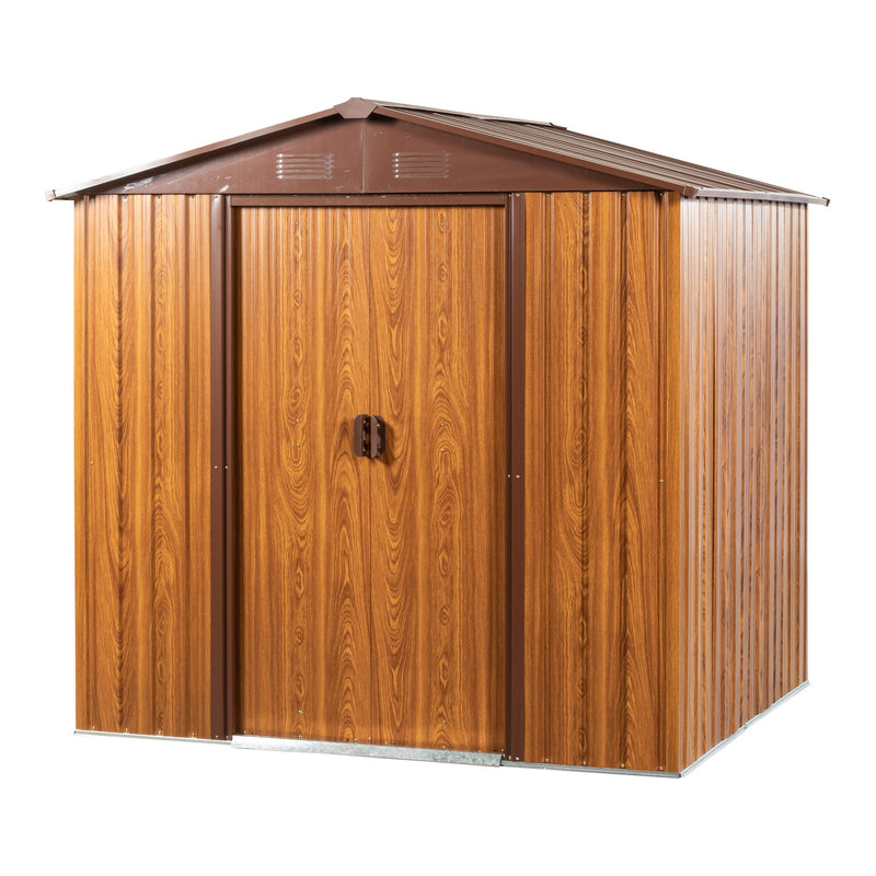 6 Ft. W X 6 Ft. D Metal Storage Shed Appealing horizontal siding in woodgrain with coffee trim to complement