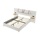 Upholstered Platform Bed, 2 Outlets And USB Charging Ports On Both Sides, 2 Bedside Pillows, Storage Shelves by HouseOfZazla