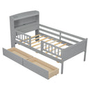 Platform Bed With LED Light, Multi Functional Headboard, Guardrail And 2 Drawers by Unique Piece Furniture