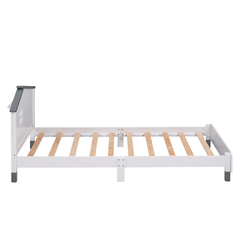 3-Pieces Bedroom Sets Twin Size Platform Bed with Nightstand and Storage dresser, White+Gray
