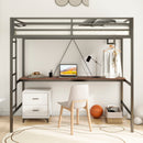 Adam - Twin Loft Bunk Bed With Cinnamon Wood Desk And Closet Rod - Black by HouseOfZazla
