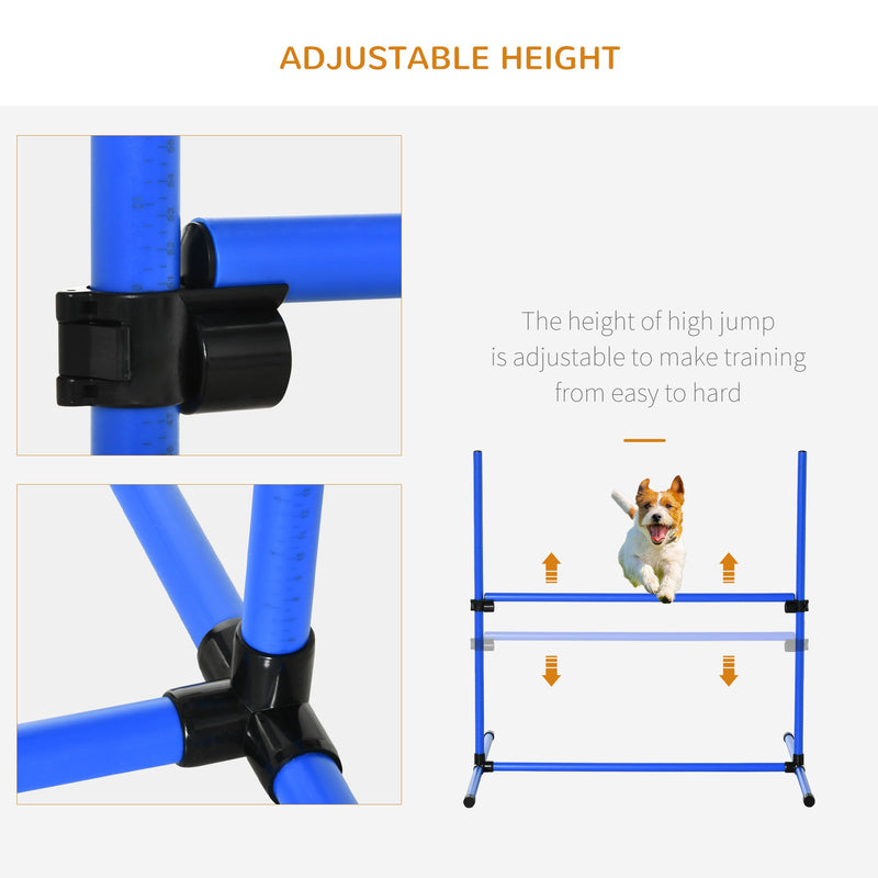 4 Piece Dog Agility Training Equipment for Dog Agility Course with Adjustable Height Jump Bars, Included Carry Bag, & Displacing Top Bar, Blue