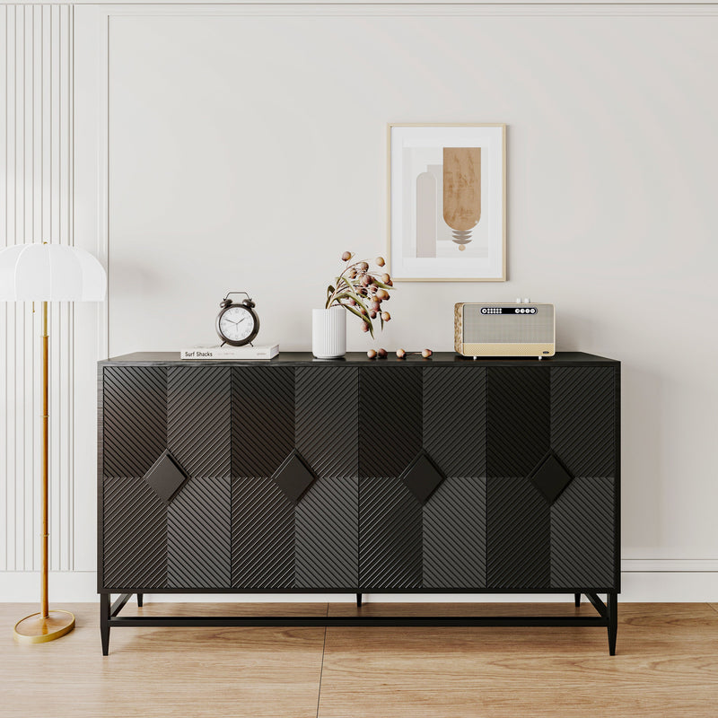 Accent Black Lacquered 4 Door Wooden Cabinet Sideboard Buffet Server Cabinet Storage Cabinet, for Living Room, Entryway, Hallway, Office, Kitchen and Dining Room