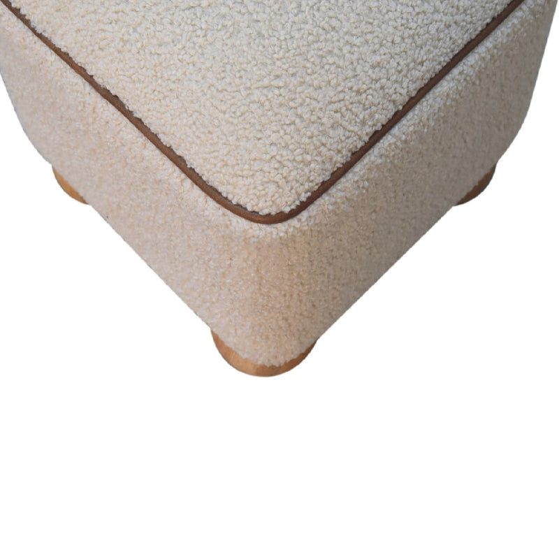 Walker Edison | Boucle Minimalist Footstool with Ball Wood Leg