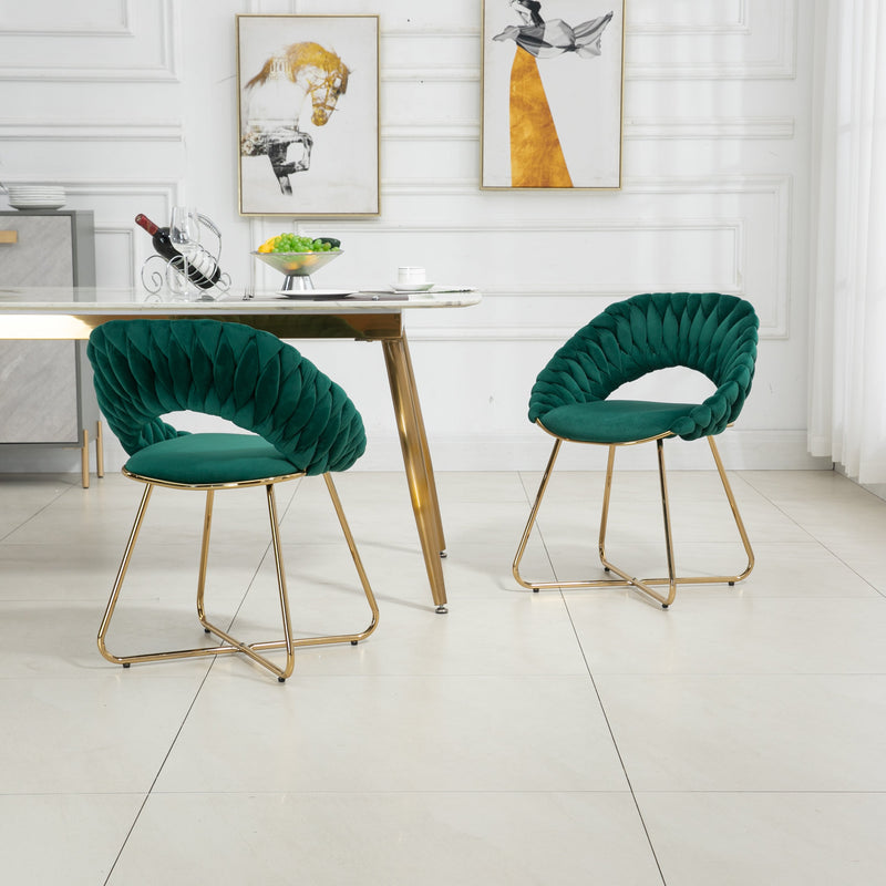 Accent Chairs Set of 2, Velvet Side Chairs with Gold Legs, Mid-Century Upholstered Dining Chairs for Living Room, Kitchen, Bedroom, Beauty Room