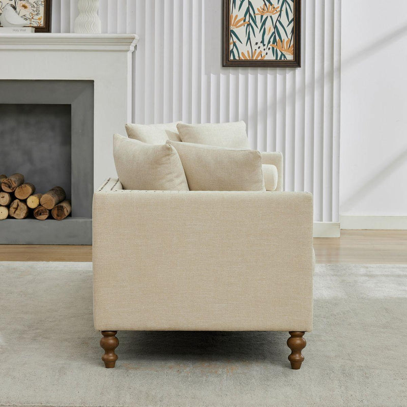 75.2'' Wide Upholstered Chaise Lounge Indoor with Nailheads,Sleeper Sofa Couch With 4 Throw Pillows&2 Bolsters,Daybed with Rubberwood Legs For Living Room,Bedroom, Apartment,Guestroom,Beige Chenille