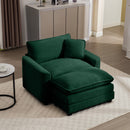 Classic Modern Comfortable Single Chair Deep Seat Sofa with Footstool, Green Corduroy Fabric, Living Room & Bedroom