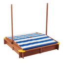 Kids Sandbox With Cover, Sand Box With Adjustable Canopy, Large Outdoor Cedar Sandpit For Backyard Play - Reddish Brown by HouseOfZazla