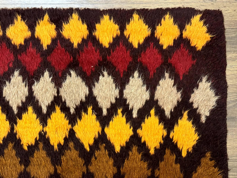 Shaggy Balouch Rug 3x4, Tribal Rug, Afghan Rug, Brown, Multicolor
