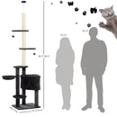 Adjustable Height Floor-To-Ceiling Vertical Cat Tree with Carpet Platforms, Condo & Rope Scratching Areas, Dark Grey