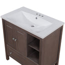 30" Bathroom Vanity with Sink, Bathroom Storage Cabinet with Doors and Drawers, Solid Wood Frame, Ceramic Sink, Brown