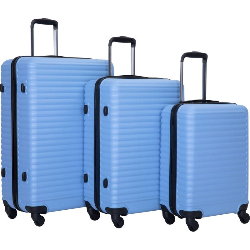 3 Piece Luggage Sets ABS Lightweight Suitcase with Two Hooks, Spinner Wheels, TSA Lock, (20/24/28) LIGHT BLUE