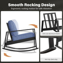 Outdoor Rocking Bistro Set Of 3, Oversized Rocking Chairs With Cushions And Side Table - Black / Blue by HouseOfZazla
