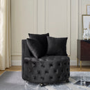 Modern Upholstered Swivel Chair With Button Tufted Design And Movable Wheels by Unique Piece Furniture