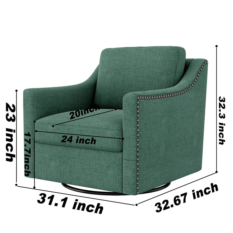 360 Degree Swivel Armchair Cotton linen skin-friendly fabric Ergonomic design Brass nail decorative armchair Living room chairs Bedroom chairs Living room chairs Black legs Suitable for indoor homes
