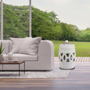 Elegant Glazed Ceramic Drum Stool Indoor / Outdoor Side Table Accent Garden Stool - White by HouseOfZazla