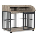44" Heavy Duty Large Dog Crate Furniture for Large Medium Dog with Lockable Wheels, Wooden Dog Crate Dog Kennel, End Table Crate with Double layer storage, Gray