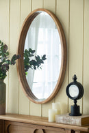 Oval Wall Mirror With Wood Frame, Farmhouse Wood Mirror For Bathroom Entryway Console Lean Against Wall - Brown by HouseOfZazla