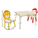 Kids Table And 2 Chairs Set, 3 Pieces Toddler Table And Chair Set, Wooden Activity Play Table Set (Lion&Monkey) - Natural by Unique Piece Furniture