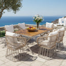 Outdoor 7-Piece Dining Set - Rectangular Teak Wood Table + 6 Wicker Chairs