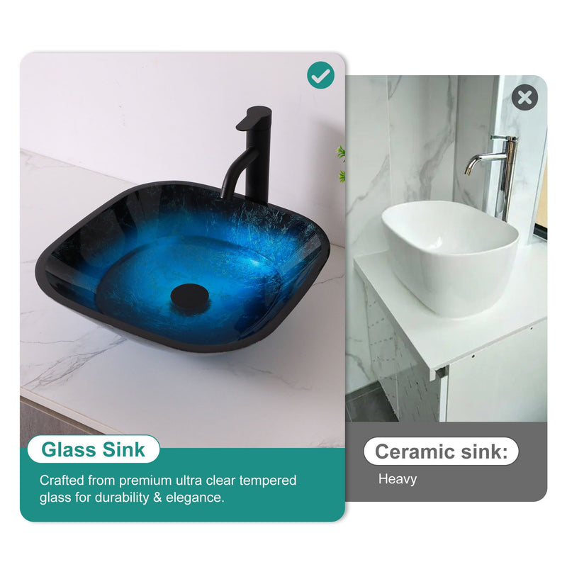 Artistic Vessel Sink With Faucet And Pop Up Drain - Blue, photo 11 of 12