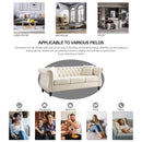 80" Chesterfield Sofa Beige Velvet for Living Room, 3 Seater Sofa Tufted Couch with Rolled Arms and Nailhead for Living Room, Bedroom, Office, Apartment, two pillows