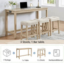 4 Piece Bar Table Set with Power Outlet,Bar Table Set with Chairs,Sofa Bar Table with Stools,Behind Couch Table with 3 Padded Stools for Living Room,Dining room, Light Oak by Montret