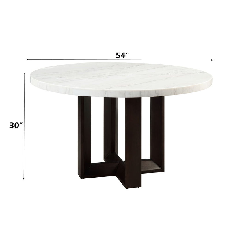 Edwyn - Round Dining Table - White Natural Marble Top & Espresso, photo 5 of 7
