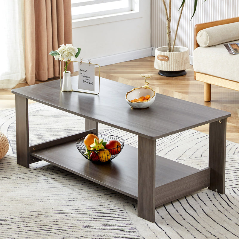A modern and practical gray textured coffee table,tea table.Double layered coffee table made of MDF material,. Suitable for living room,bedroom and study room. 43.3"x21.6"x16.5" CT-16