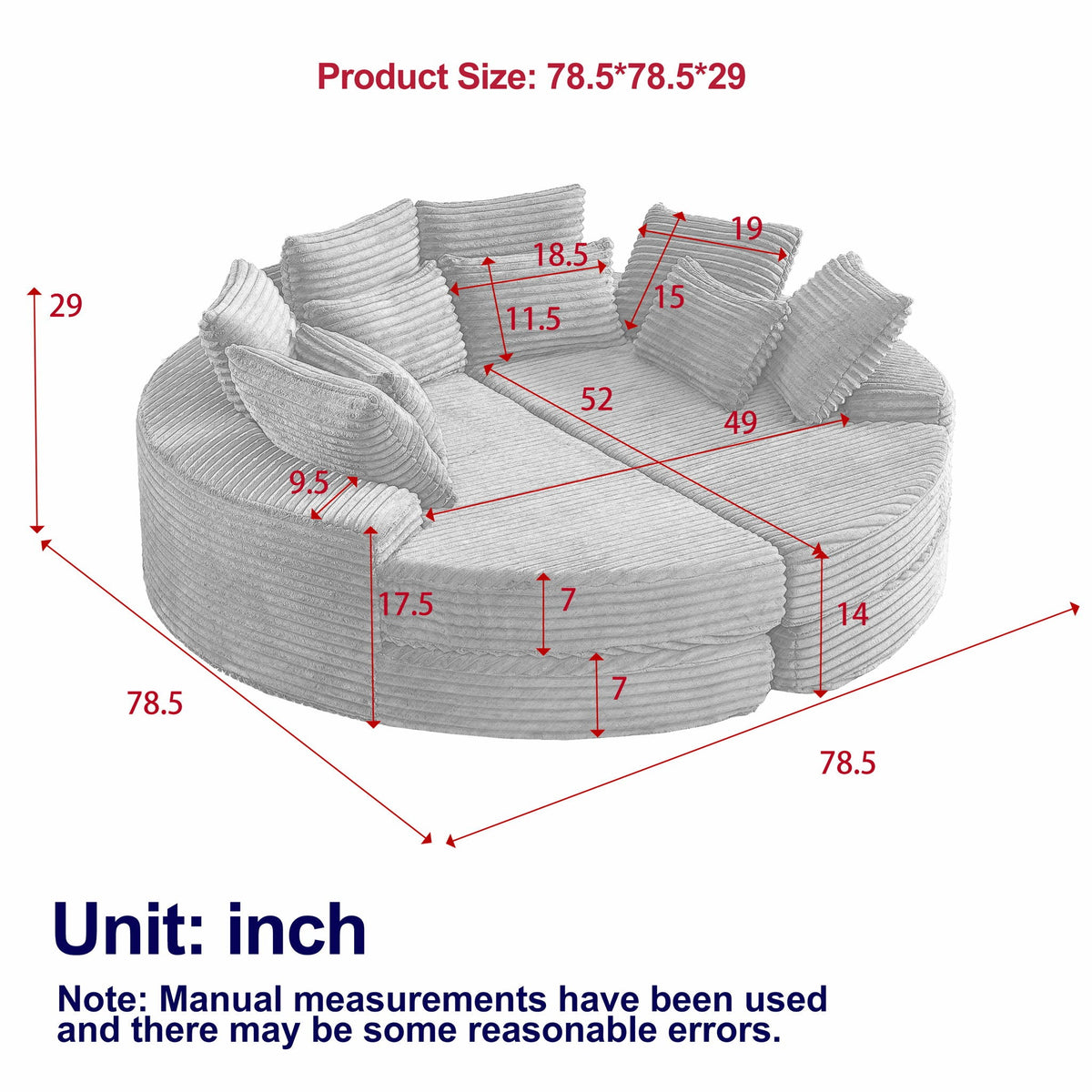 Round Oversized Sofa Bed With 5 Throw Pillows, photo 19 of 31