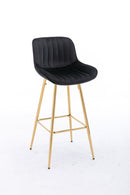 26 Inch Set of 2 Bar Stools, with Chrome Footrest Velvet Fabric Counter Stool Golden Leg Simple Bar Stool, BLACK