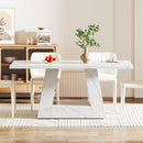 Dining Table For 4 To 6 People, With Trapezoid Base For Dining Room - White by HouseOfZazla