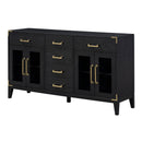 6-drawer and 2-Cabinet Retro Sideboard with Extra Large Storage Space, with Gold Handles and Solid Wood Legs, for Kitchen and Living Room (Black)