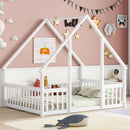 Wood House-Shaped Floor Bed With Fence, Guardrails by HouseOfZazla