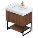 YOLAN 30" Bathroom Vanity & Sink, Freestanding Striped Plywood Storage Cabinet