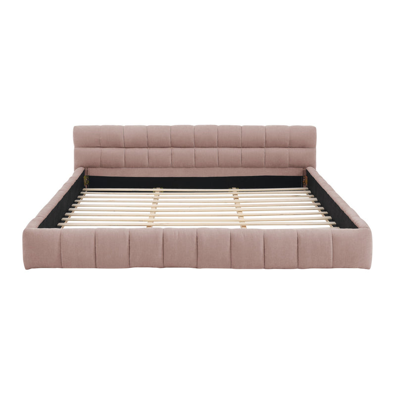 King size  Upholstered Bed Frame with Thick Fabric, Chenille Fabric Grounded Queen Size Platform Bed with Headboard and Solid Frame. No Box Spring Needed-Pink(88.5''*85.5''*24'')
