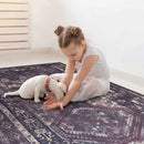 Maval - 5' X 8' Washable Area Rug - Black / Burgundy