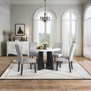 5 Piece Round Dining Table Set, Dining Table And 4 Upholstered Chairs For Dining Room, Kitchen Room, Living Room - White / Gray by HouseOfZazla