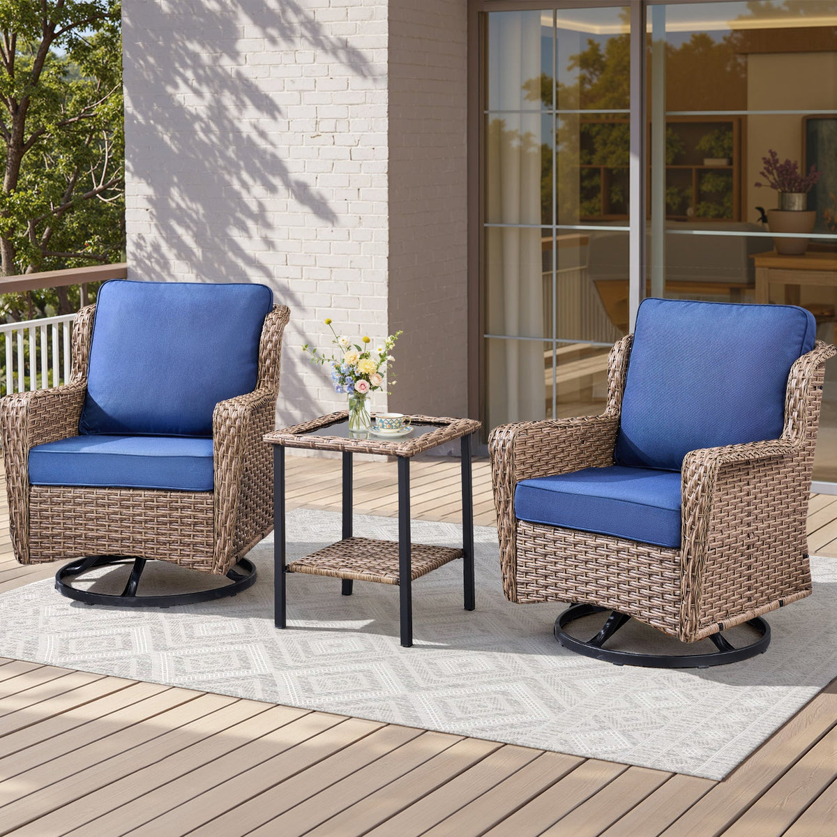 2-Person Outdoor Wicker Swivel Rocker Seating Group, photo 2 of 10