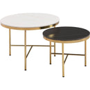 Modern Round Nesting Coffee Table Set 2-Piece Black & White Sintered Stone Top Gold Base in 23.6"&17.7"