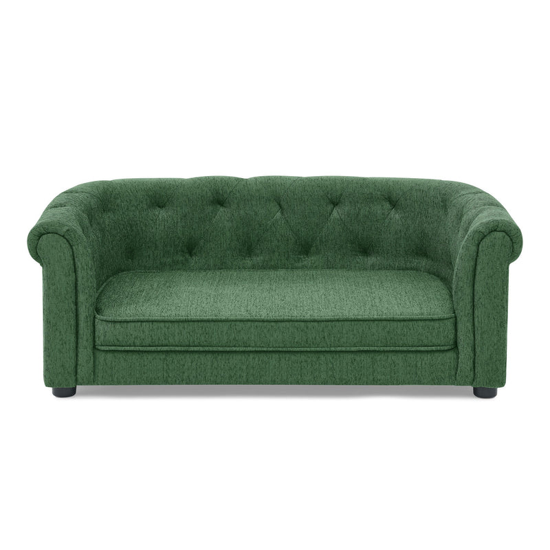 Contemporary Pet Sofa with Arc-Shaped Backrest and Armrests, Breathable Linen, Soft Cushion, Green, 38'x22'x15'